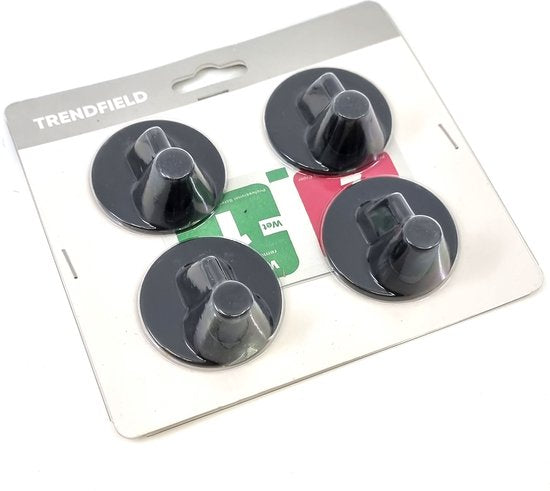Trendfield Haken Selbstklebend - Handtuchhaken - 4 runde selbstklebende Haken - Hängehaken - Wandhaken - Klebehaken Handtuch - Handtuchhalter - Hängehaken - Schwarz