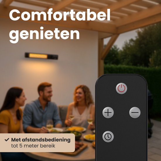 Auronic Terrassenstrahler - Infrarotheizung - Touch Display - 10m2 - Elektrisch - 2000W - Fernbedienung - 9 Stufen - Schwarz