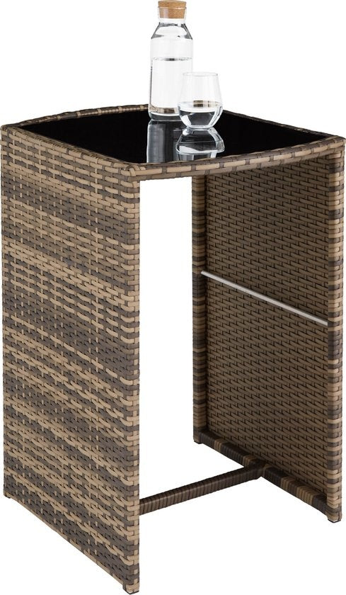 tectake - Bistro-Geflecht, platzsparend zusammenklappbar, Gartenmöbel-Set mit 2 Stühlen und Tisch, Gartenmöbel, Sitzgruppe für Garten, Wintergarten, Balkon, Terrasse - natur - Poly-Rattan