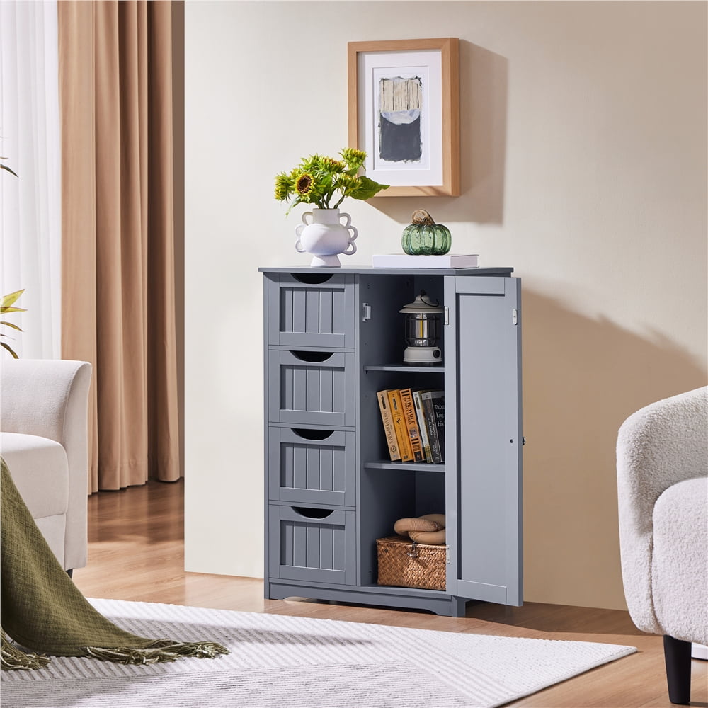 Yaheetech Badezimmerschrank mit 4 Schubladen – 55,9 x 30,5 x 82,6 cm – Grau