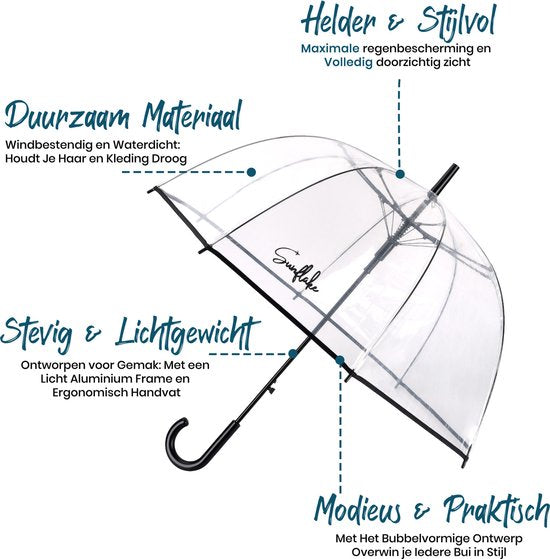 Transparenter Regenschirm - Transparent - Kuppelschirm für Erwachsene - Hochzeit - Hochzeitsschirm - Sunflake