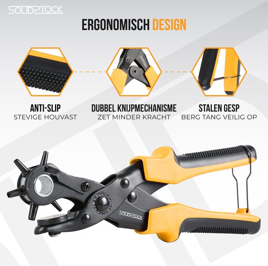 SolidStock Professional Lochzange für Gürtel - mit kostenlosem Messstab - Stanzzange - Revolverzange