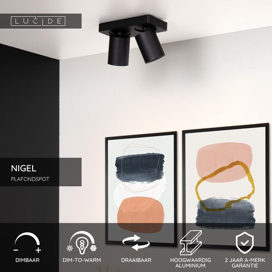Lucide NIGEL – Deckenstrahler (Deckenleuchte) – LED „Dim to warm“ – GU10 – 2×5 W 2200 K/3000 K – Schwarz