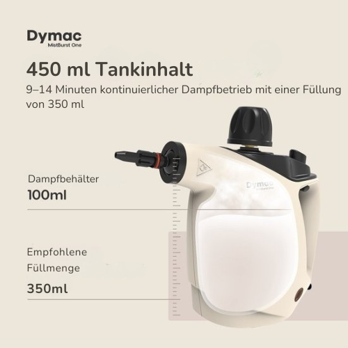 Dymac MistBurst One - Handdampfreiniger für Boden/Bank/Bad/Küche - Verschiedene Aufsätze - 450ML