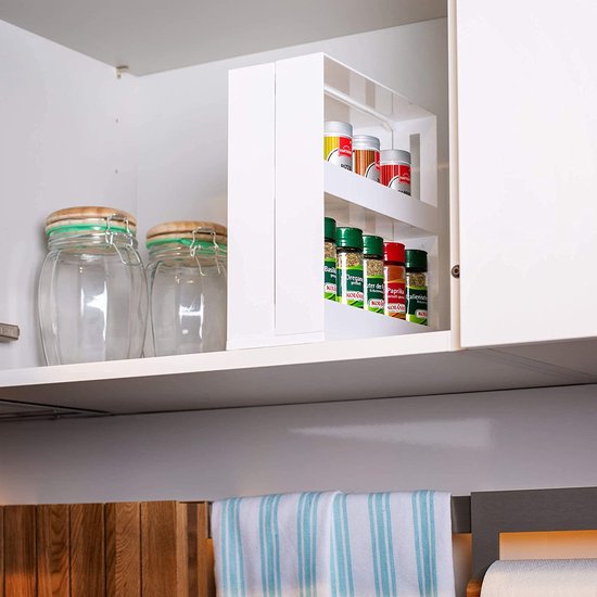 UPP Gewürzauszug, praktischer Schrankeinsatz, Aufbewahrungssystem für Küche und Bad, platzsparendes Nischenregal als Schranksystem oder direkt auf der Arbeitsplatte, Kunststoff, weiß