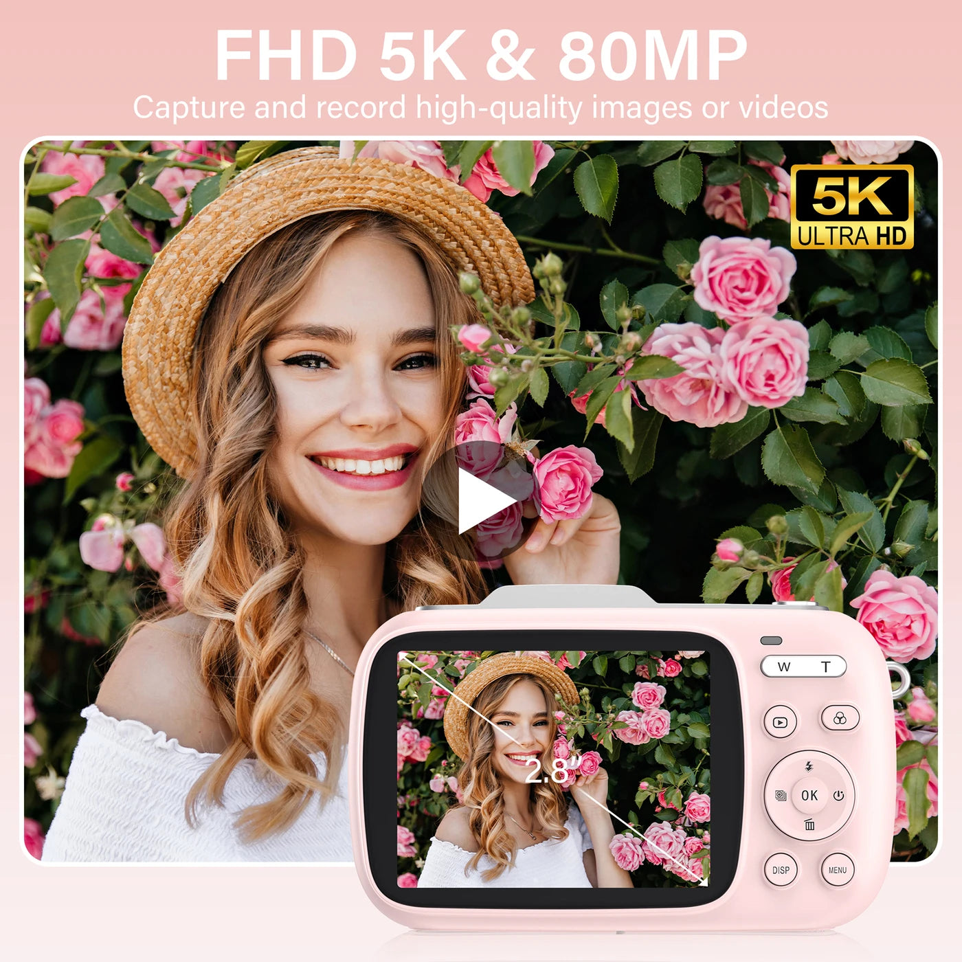 KOMERY G7 5K Digitalkamera – 80 MP UHD, 18-facher Zoom, Vlog-Kamera – Weiß