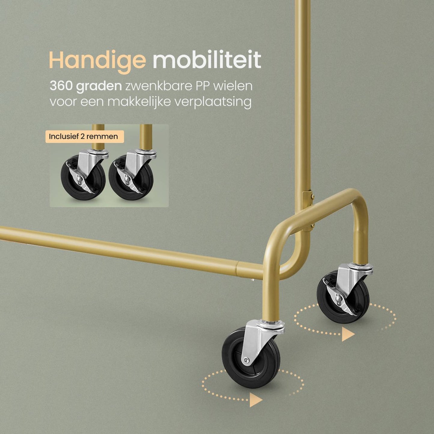 O'DADDY® Kleiderständer auf Rädern - bis zu 130 kg Kapazität - Edelstahl - 45 x 150 x 162,8 cm - Gold