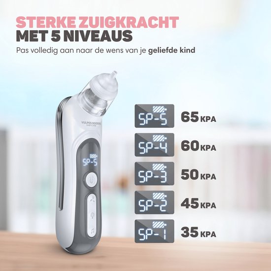 Vulpes Goods® BabyCare - Baby-Nasenreiniger - Baby-Nasenreiniger elektrisch - Nasendusche elektrisch - Nasenreiniger - Nasenwischer - Nasensauger - Große Batterie - USB C - PRO
