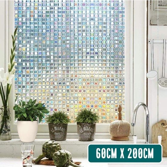 Homewell Fensterfolie HR++ 60x200cm - Solar & Isolierend - Statisch - Regenbogen Mosaik