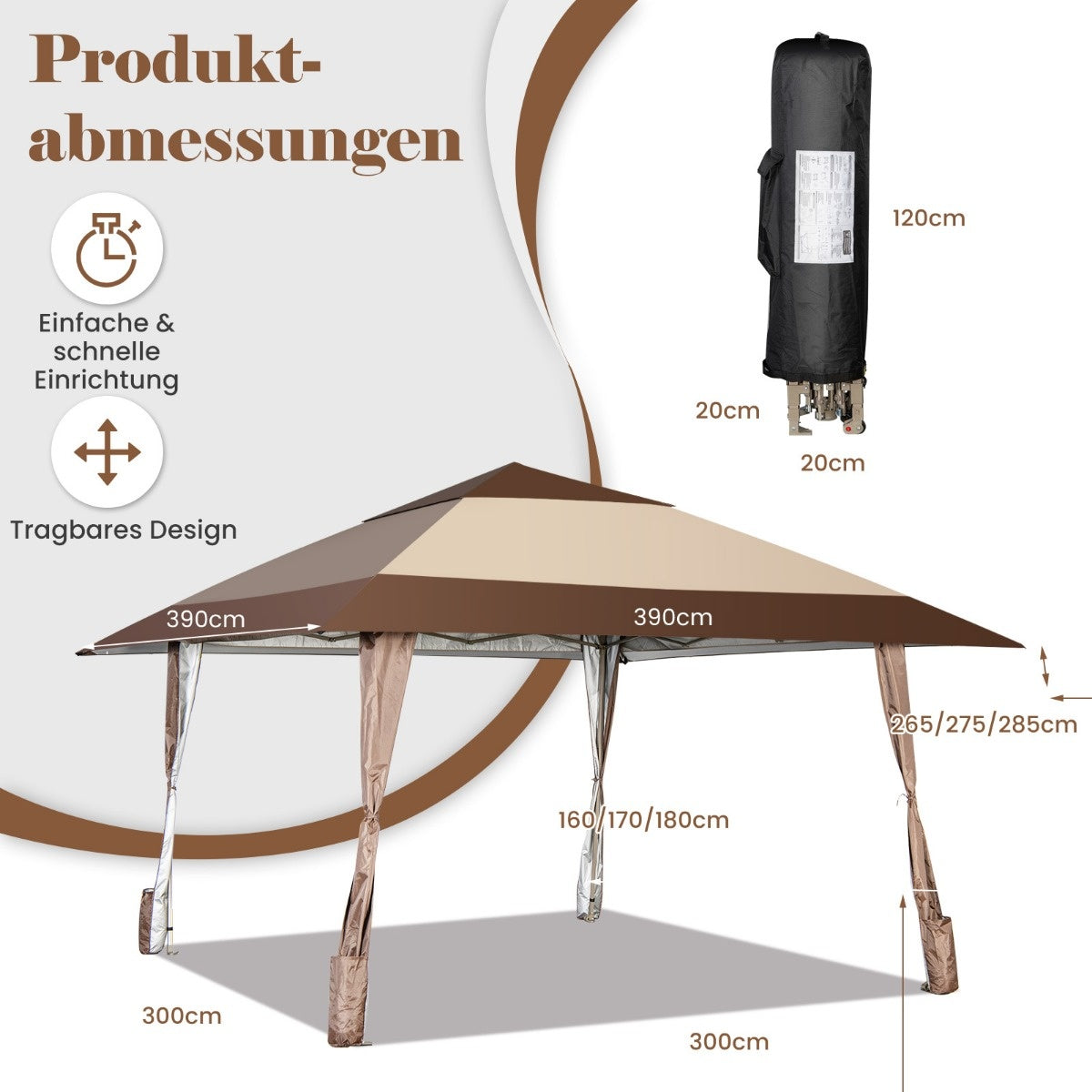 Coast 4 m x 4 m Terrassenpavillon Dachzelt mit Rädern beige