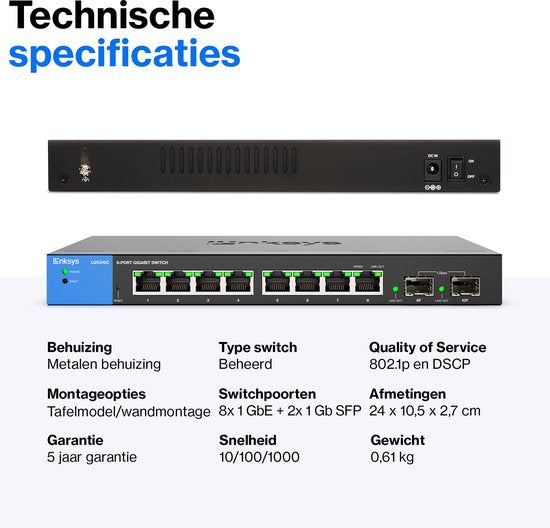 Linksys LGS310C – Netzwerk-Switch – Managed – 8 Ports – 2 SFP-Ports – Schwarz