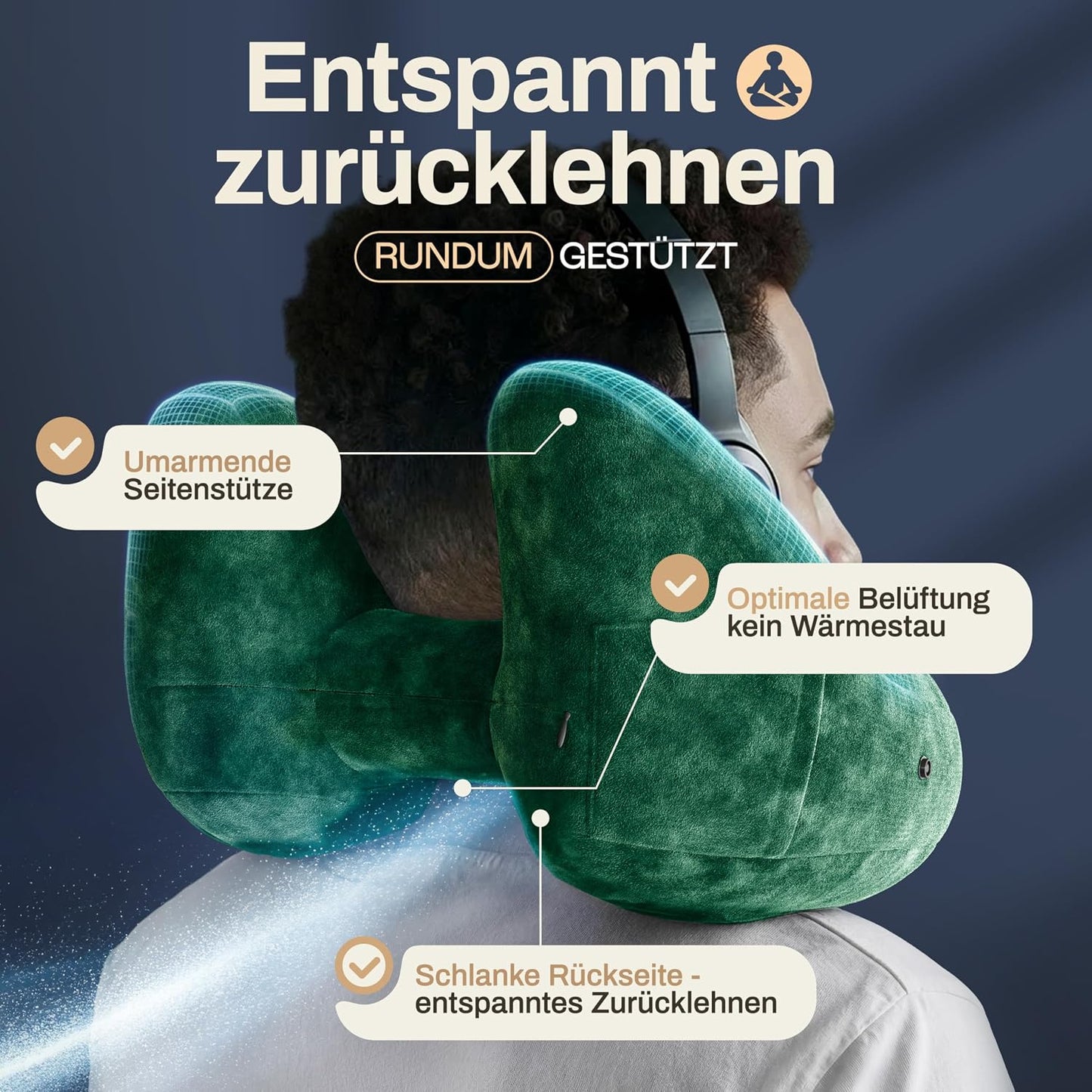Heldenwerk® Premium Air Nackenkissen – ErgoRing – Aufblasbar – Mit Kapuze und Ohrstöpseln