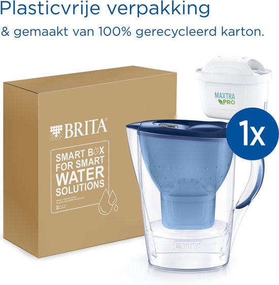 BRITA Wasserfilterkanne Marella Cool – 2,4 l – Blau – inkl. 1 MAXTRA PRO Pure Performance Wasserfilter – Passt in den Kühlschrank – Filtert Kalk, Chlor, PFAS, Herbizide, Pestizide und mehr* aus dem Trinkwasser