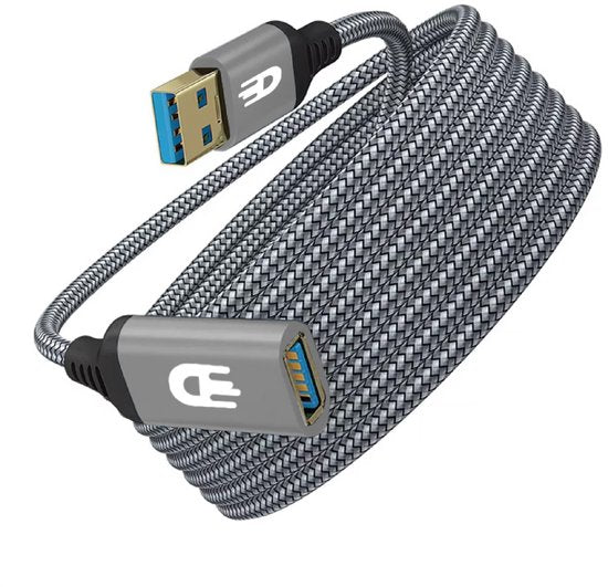 Drivv. Premium USB-Verlängerungskabel 3.0 – Stecker auf Buchse – USB-Datenkabel – Schnelle Datenübertragung – 5 Gbit/s – Nylon – 3 Meter – Grau