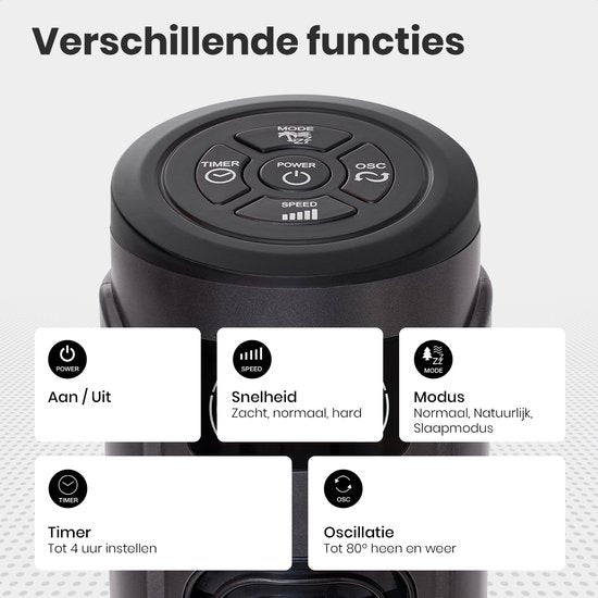 Auronic Tower Fan - Standventilator mit Fernbedienung - Bodenventilator - Timer - Säulenventilator - Ventilator - 55W - 45dB - 118cm - Dunkelgrau