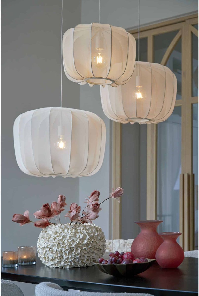 Licht & Wohnen Hängeleuchte Plumeria - Ø60 cm - E27 Fassung - Modernes Design - Sand Textil & Metall