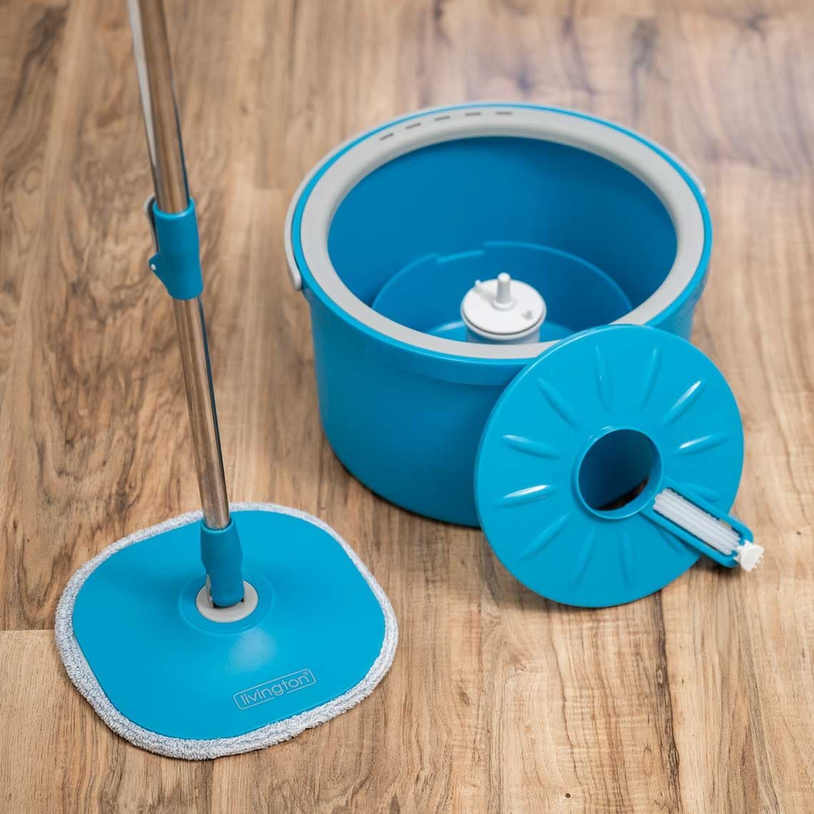 Livington Clean Water Spin Mop – Immer sauberes Wasser – Inklusive Reinigungsmittel und Pads – Für alle Bodenbeläge