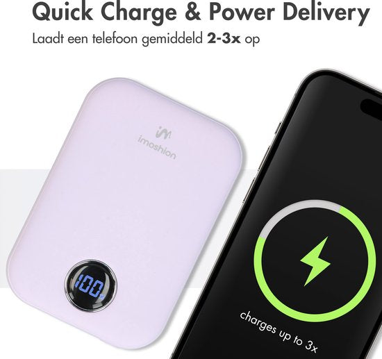 imoshion Powerbank 10000 mAh - Geeignet für MagSafe - Schnellladegerät 22,5W - LED-Anzeige - USB C & USB A - Kabellose Powerbank Geeignet für iPhone 12/13/14/15/16 - Flieder