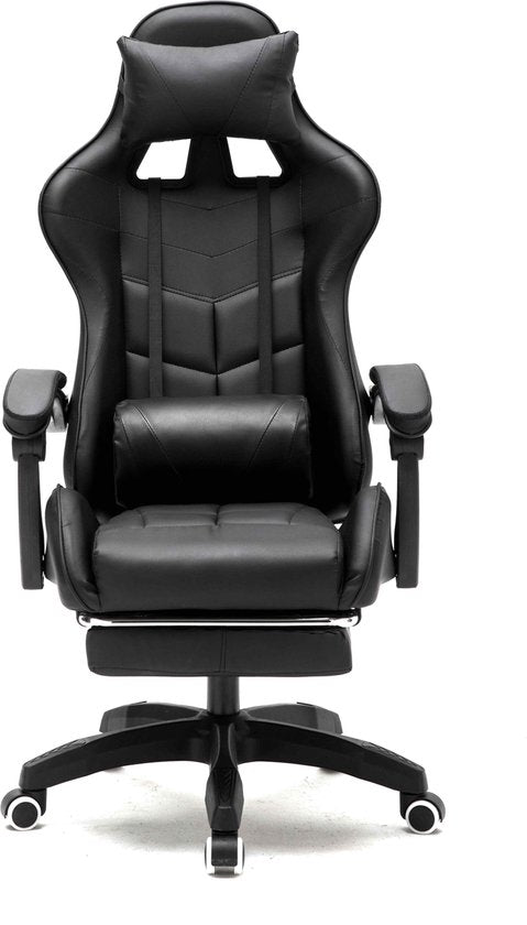 VDD Gaming - Spielstuhl - Gaming - Bürostuhl - Mit Nackenkissen & verstellbarem Rückenkissen - Mit Fußstütze -Silikon Spielstuhl - Drehstuhl - Schwarz