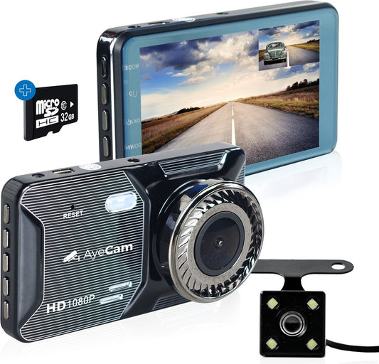 AyeCam Dashcam Pro - Dashcam für Auto vorne und hinten - FULL HD & Nachtsicht - G-Sensor - Inkl. 32GB SD