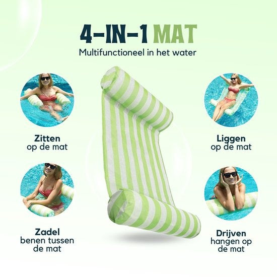 Travelly - Luxuriöse Wasserhängematte - Hängematte - Luftmatratze - Luftmatratze Pool - Wasserspielzeug - Wasserhängematte - Grün