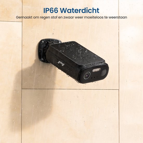 Gologi Solar Premium-Überwachungskamera für den Außenbereich – 10.400 mAh – 2,5K – Nachtsicht – Bewegungserkennung – Überwachungskamera – Solarpanel – kabellos – USB-C – WLAN und App – Schwarz