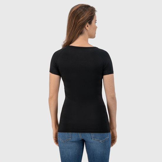 Anti Sweat Shirt - Fibershirts® - Eingenähte Achselpads - Unterhemd - Schwarz - Rundhalsausschnitt - Damen - Größe M