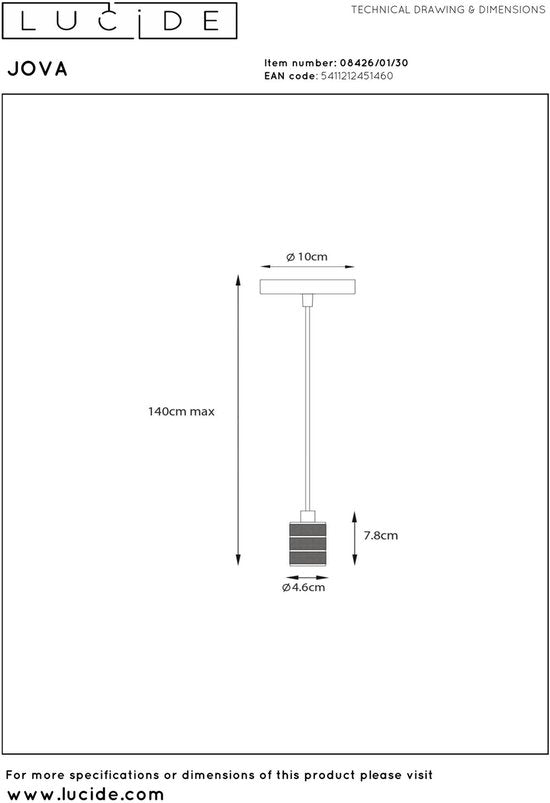 Lucide JOVA – Hängeleuchte – Ø 10 cm – 1xE27 – Schwarz