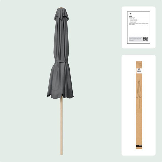 LifeGoods Sonnenschirm - Garten - Balkon Sonnenschirm - 200x125cm - 30° neigbar - Wasserdicht - UPF50+ - Holzbeschichtung - Dunkelgrau