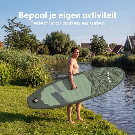 LifeGoods SUP Board All-round Compact - 100 KG Belastbarkeit - 300 x 76 cm - Aufblasbar - Komplettes SUP Paket - Grün/Leger Grün