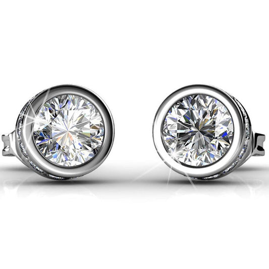 Yolora Damen Ohrringe mit runden Kalpa Camaka Kristallen - Farbe Silber - 18K Weißgold plattiert - Geschenk zum Muttertag