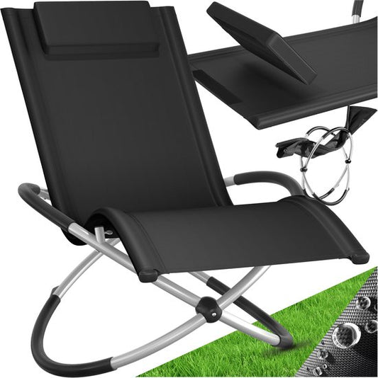 tectake Outdoor-Schaukelstuhl - Zusammenklappbar - Wetterfeste Liege - Relaxliege - Belastbarkeit bis 150 kg - Ergonomischer Liegestuhl - Gartenmöbel - Balkon oder Terrasse - Verschiedene Farben - Schwarz