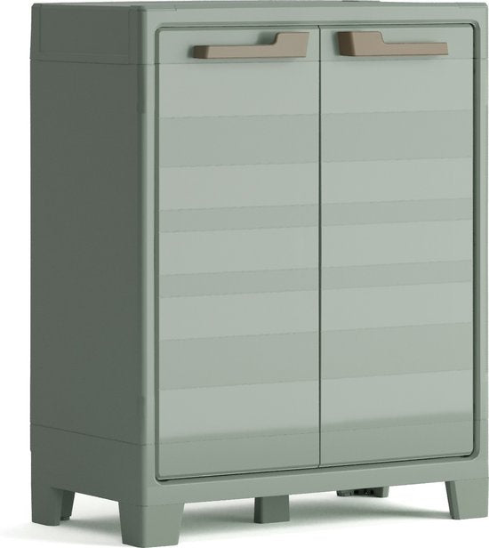 Keter Planet Außenlagerschrank niedrig - 1 Regal - 44x80x100cm - Hellgrau/Schwarz