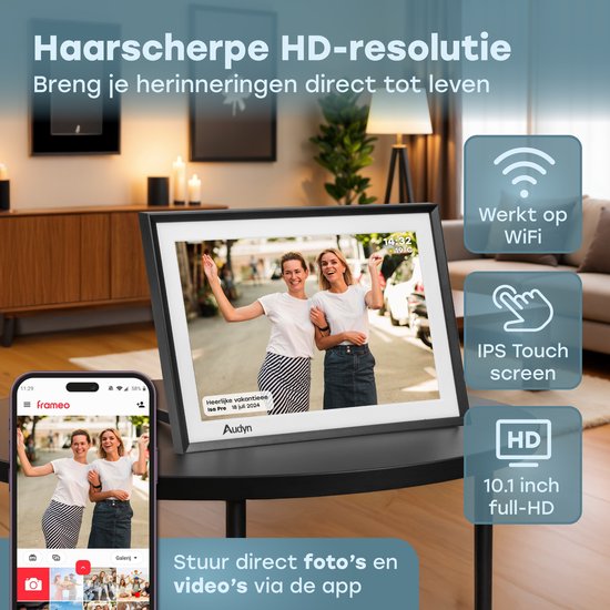 Audyn Digitaler Fotorahmen - HD - mit WiFi - 16GB - IPS Touchscreen - funktioniert mit Frameo App - Fotorahmen