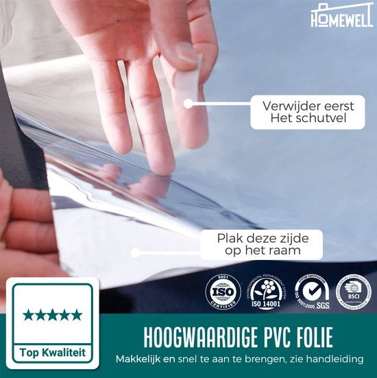 Homewell Sunproof HR Fensterfolie 90x300cm - Statische Isolierfolie mit Spiegeleffekt - Silber (inkl. Rakel)