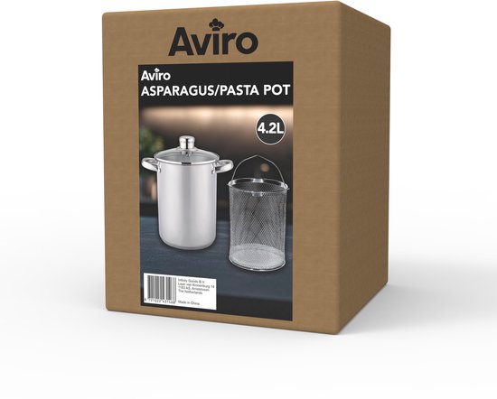 Aviro Spargelpfanne - Nudelpfanne - Ø 16,5 cm - 23cm hoch - 4,2L - Multifunktional - Für alle Wärmequellen geeignet - Edelstahl