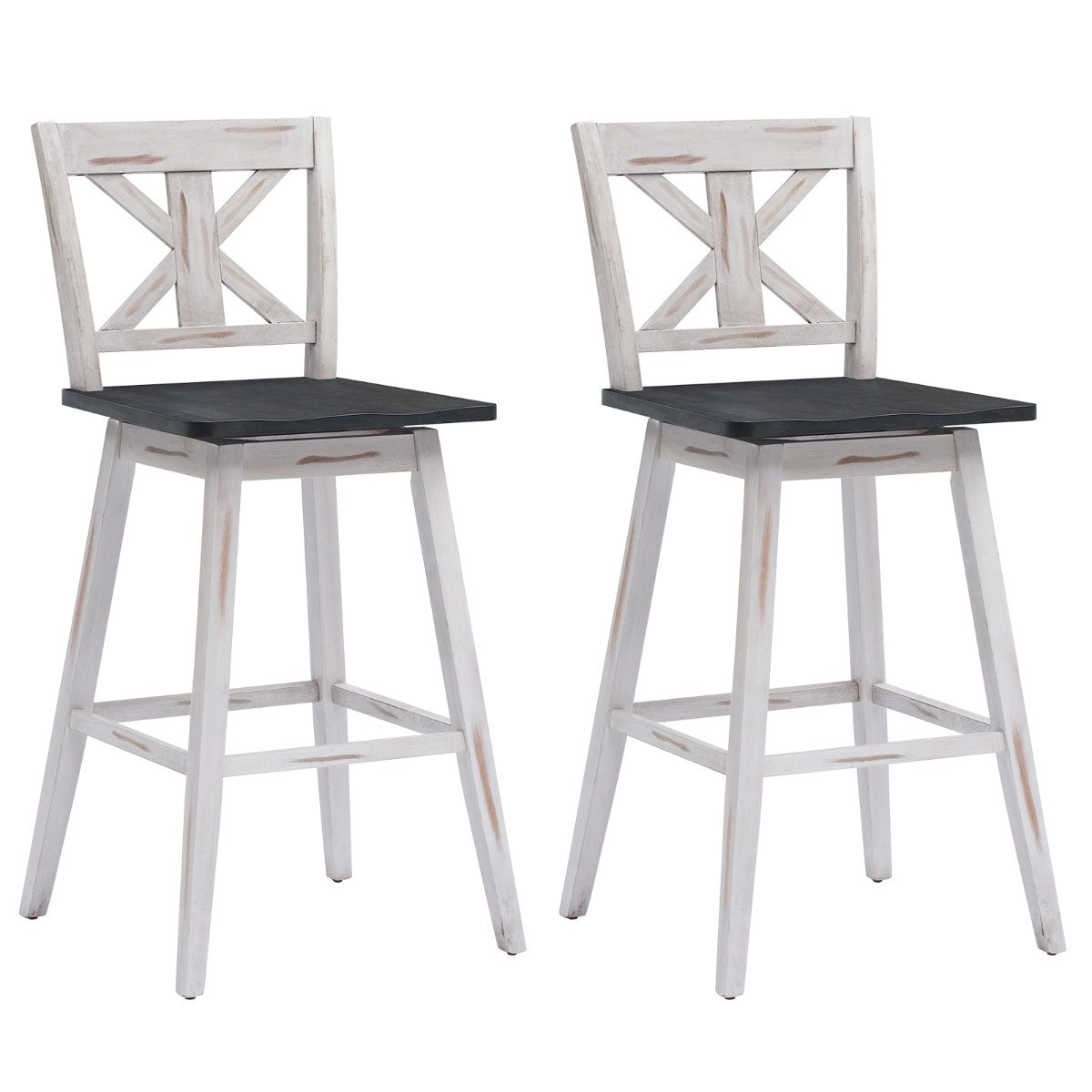 Coast Barhocker 2er Set Vintage Barstühle mit 360Â° drehbarem Sitz und Anti-Rutsch-Beschichtung 73,5 cm weiß
