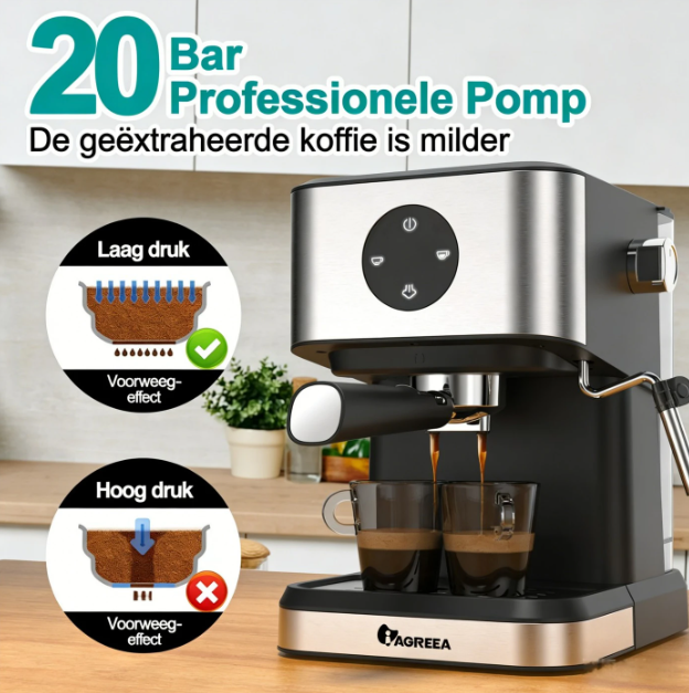 Iagreea Espressomaschine CM3050 – 20 bar – Dampfdüse – 1,5 l – Edelstahl