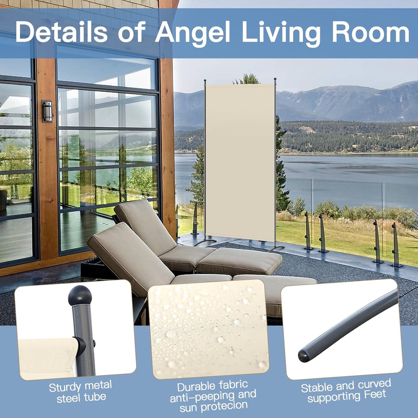 Angel Living Paravent - 1-teilig - 80x180 cm - faltbar - Stahl & 160 g/m² Polyester - Raumteiler & Sichtschutz - Beige