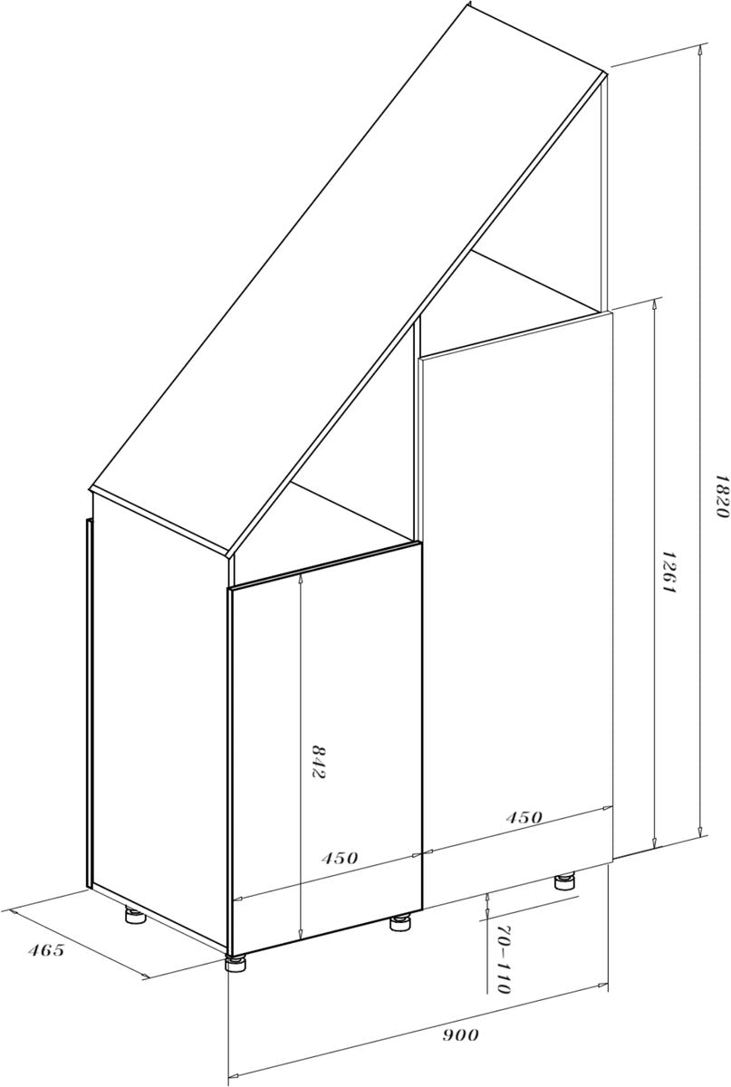 TheBestOf Furniture Aufbewahrungsschrank Weiß – Für schräge Wand – 91 x 47 x 94/182 cm