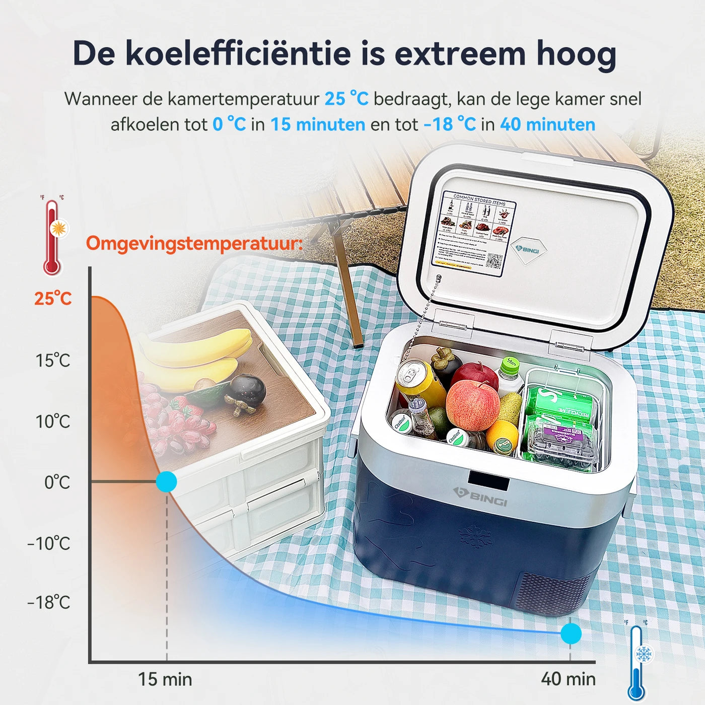 BINGI 22 L tragbare Kompressor-Kühlbox – 12/24 V DC – Schnellkühlung – Wohnmobil, Lkw & Camping – Blau