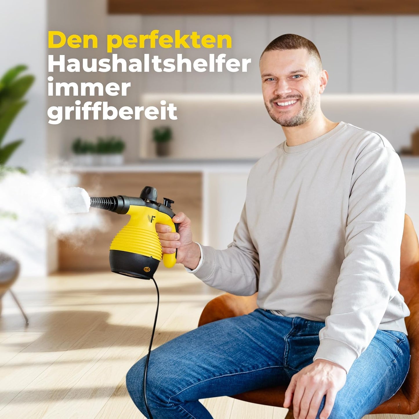 Neighbour's Friend® Dampfreiniger Neues Modell – Leistungsstarker Hand Steam Cleaner, 3,5 Bar Druck, 4m Kabel, 350ml Tank I Handdampfreiniger für Auto, Werkstatt, Haushalt & Fensterreinigung