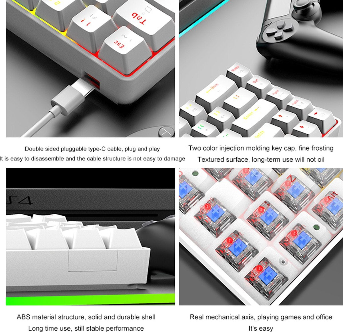 ZIYOU LANG T8 RGB Mechanische 68Tasten Gaming-Tastatur - Windows/Mac Spiele-Tastatur - Blauer Schalter - Mechanische Tastatur - Pink