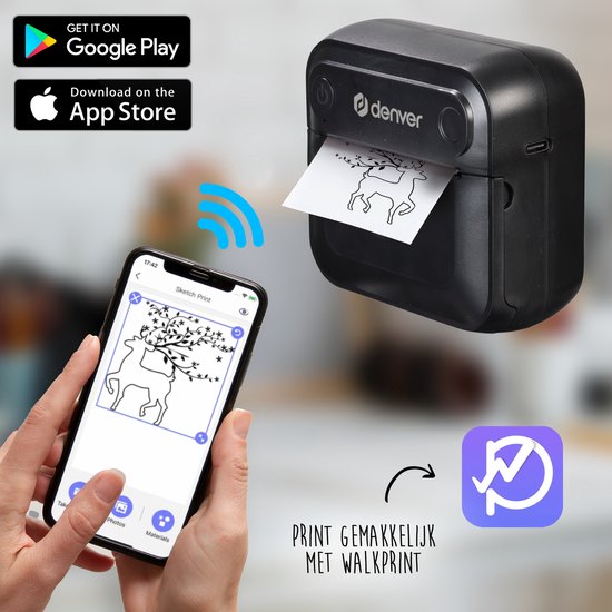Denver Mini-Taschendrucker - Aufkleberdrucker - Bluetooth - Thermopapier - Schwarz
