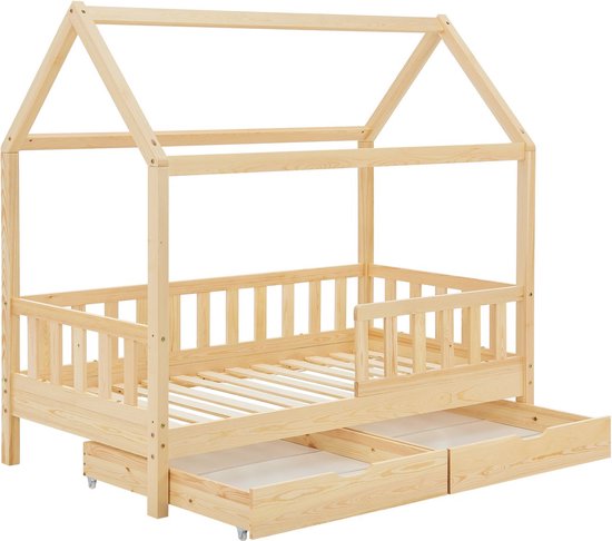 Kinderbett Marli - 80 x 160 cm - Holzfarbe - inkl. Bettkästen