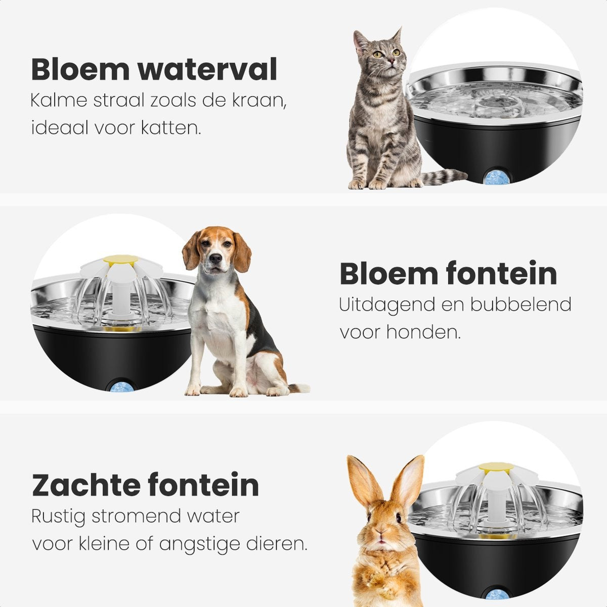 Auronic Trinkbrunnen - Wasserbrunnen für Katzen und Hunde - 2.4L - Tiertränke - Inkl. 3 Filter und 2 Bürsten - Schwarz