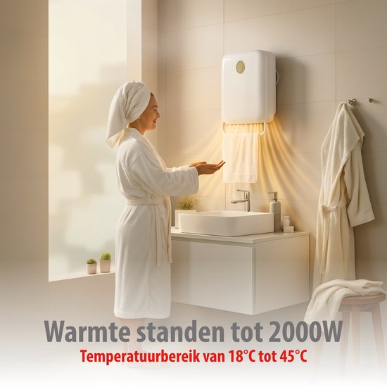 alpina Badezimmerheizung, elektrisch, 750/2000 W – Elektroheizung mit 2 Heizstufen und 24-Stunden-Timer – Heizung IP22, spritzwassergeschützt – mit Fernbedienung – Wandmontage