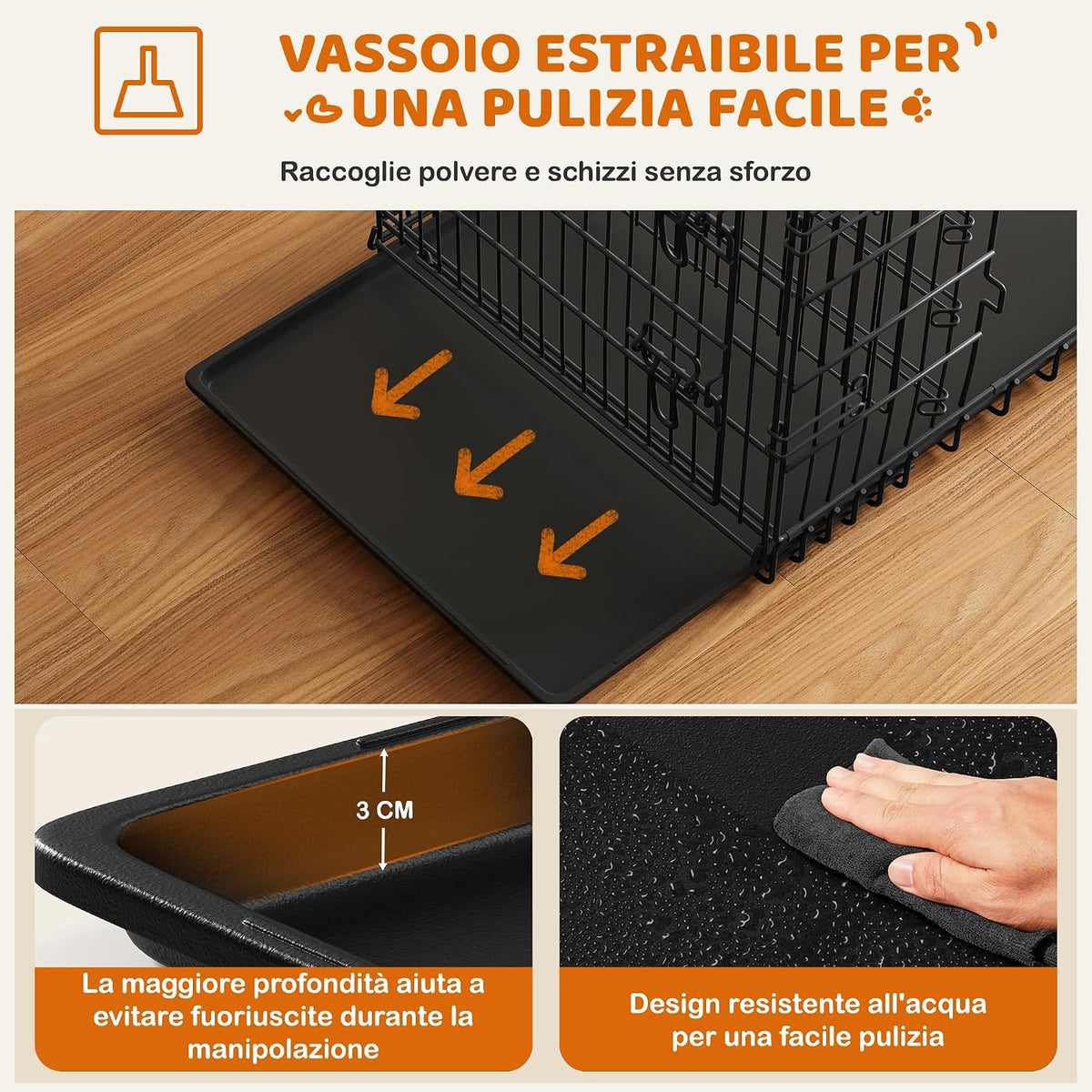 Yaheetech Faltbare Hundebox – Schwarz – 107 x 60 x 66 cm – Mit Trennwand, Doppeltür