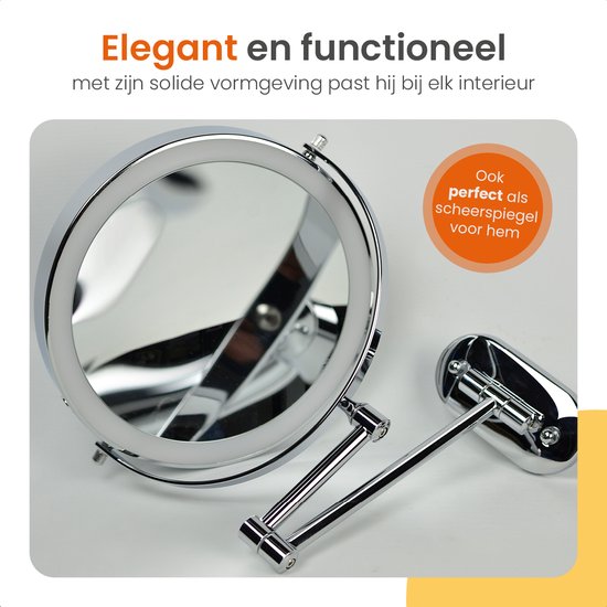 Goliving Make-up-Spiegel mit Beleuchtung - Ø25 cm - 10-fache Vergrößerung - Dimmbarer Make-up-Spiegel - Rasierspiegel - LED-Beleuchtung - USB-C aufladbar - Doppelseitig - 27 x 27 cm - Chrom