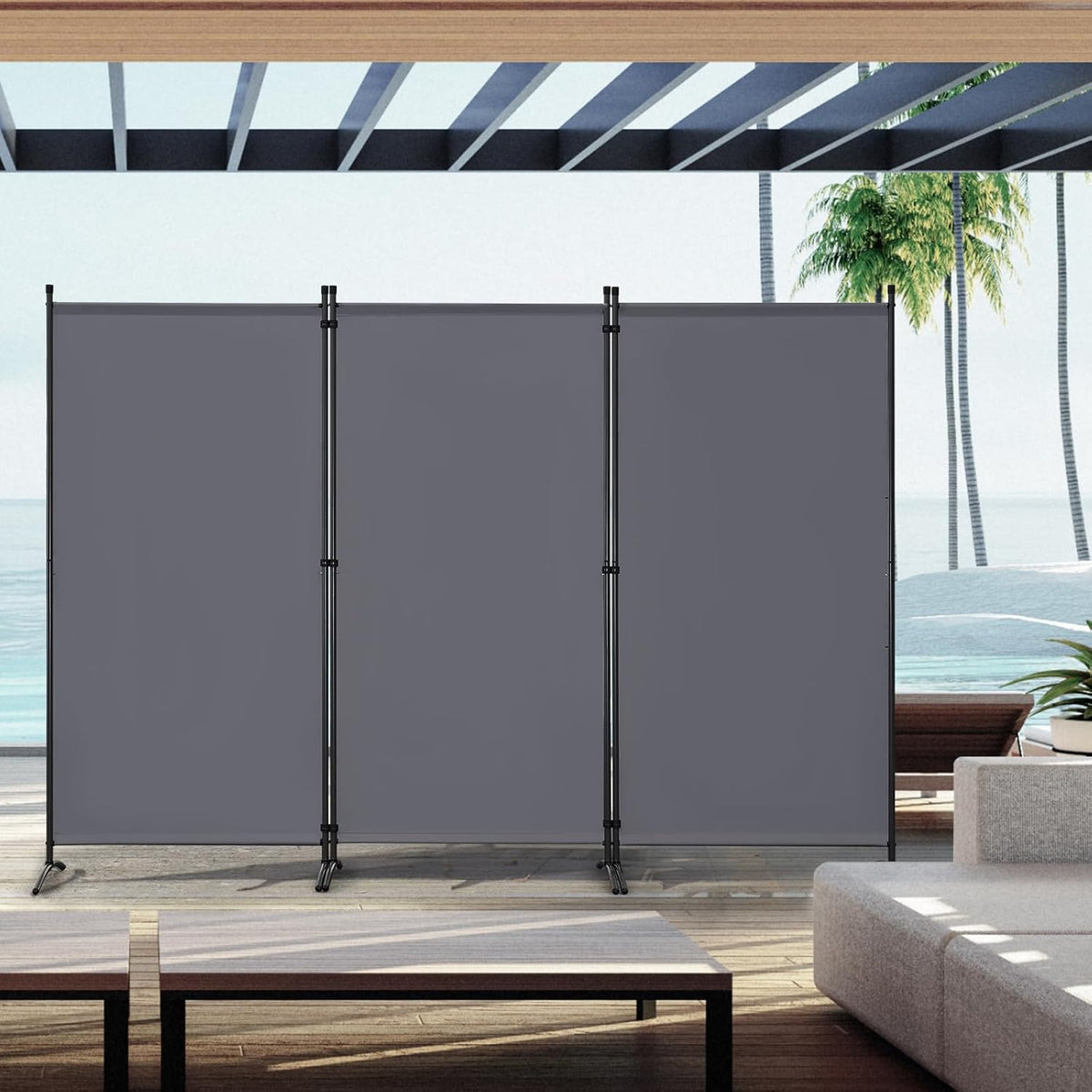 Angel Living Paravent mit 3 Paneelen – 243 x 180 cm – Grau